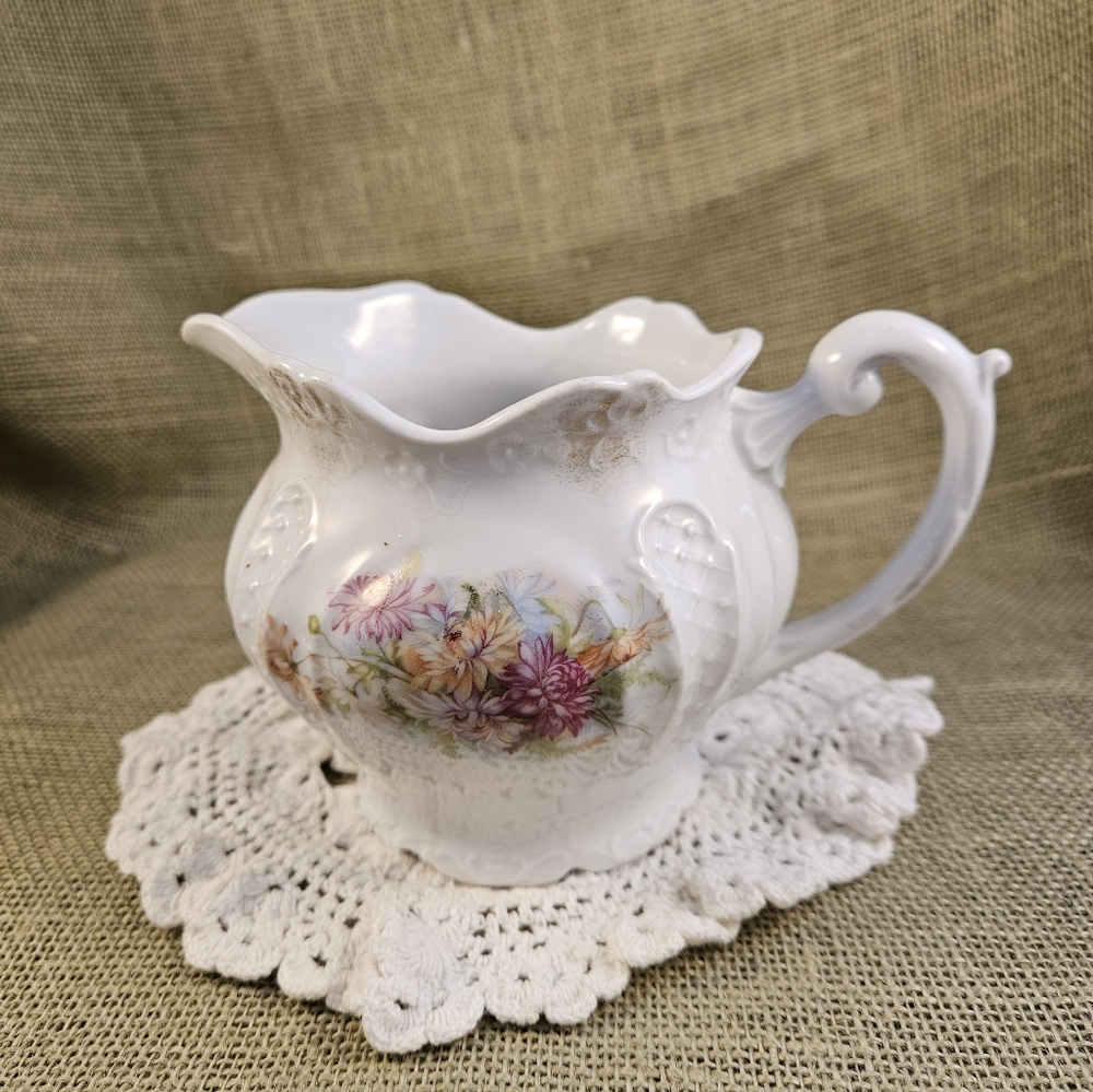 White Floral Porcelain Creamer Pitcher